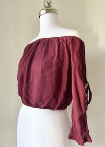 Maroon Off-Shoulder Crop Top