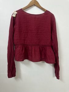 Maroon Lace Trim Peplum Top
