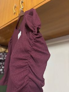 New “GINGER” Maroon Puff Sleeve Midi Dress