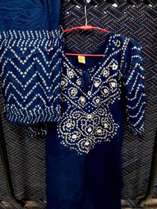 Navy Blue Bandhani Kurta Set