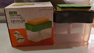Soap Pump Dispenser &amp; Sponge Holder Plastic 2in 1