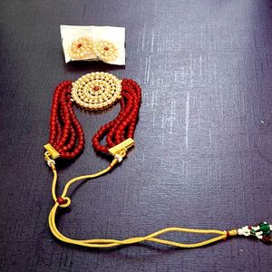 Red Beaded Choker Necklace with Earrings
