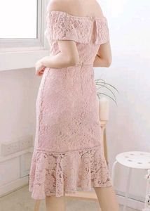 Pretty Pink Lace Off-the-Shoulder Dress
