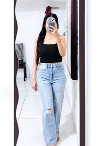 Light Wash Ripped Wide Leg Jeans