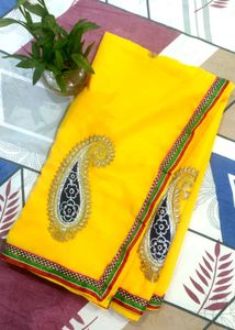 Vibrant Yellow beutiful lace border Saree