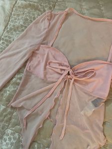 Sheer Pink Tie-Front Top