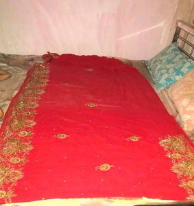 Red Embroidered saree