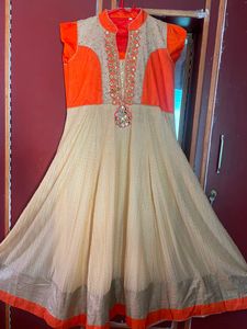 Elegant Orange and Beige Gown