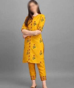 Yellow Kurta Set with Floral Embroidery