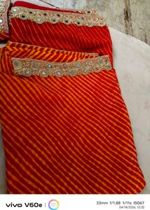 Red Saree with Embellished Border