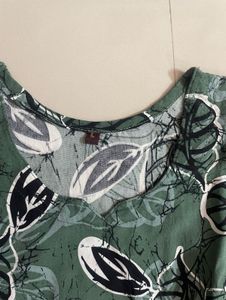 Stylish Green Leaf Print Tunic Top