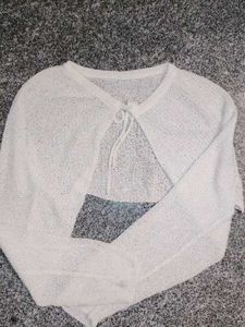 Soft Aesthetic White Knit Bolero Shrug