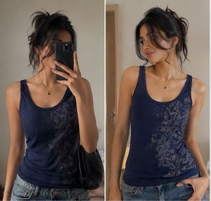 Y2K Blue Tank Top with Damask Print