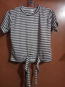 Black & White Striped Tie-Front Top