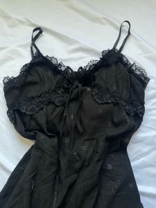 Sheer Black Lace Trim Nightgown