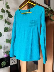 Teal Long Sleeve Top with Pocket Detail