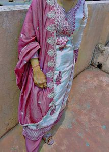 Pink & White Embroidered Salwar Kameez