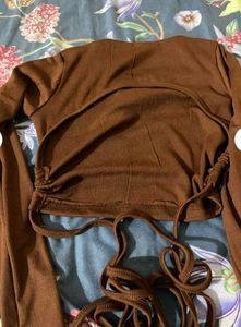 Brown Long Sleeve Wrap Crop Top
