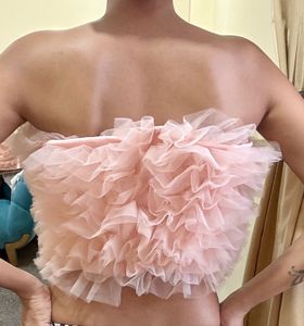 Ruffled Tulle Tube Top