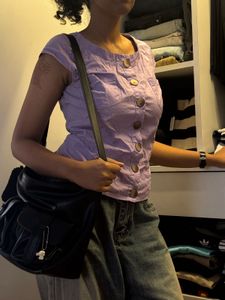 Lavender Button-Up Corset Sleeve Top