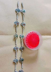 Silver Anklets with Red & Green Stones