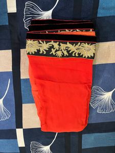 Orange &amp; Black Embroidered Saree