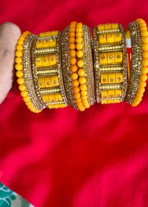 Yellow &amp; Gold Beaded Bangle Set