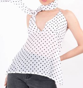 Chic Polka Dot Halter Top with Scarf Detail