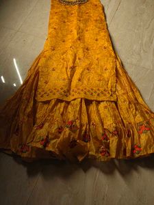 Yellow Embroidered attached Kurta Set