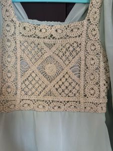 Elegant Mint Green Lace Maxi Dress, size M