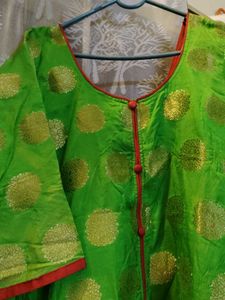 Vibrant Green Kurta with Gold Polka Dots