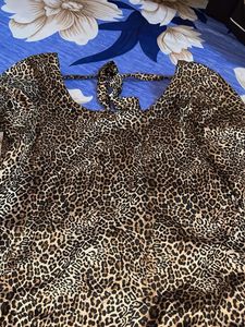 Leopard Print Tie-Back Satin kurti