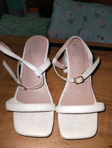 White Strappy Block Heels