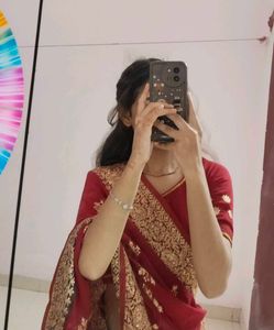 Red &amp; Gold Embroidered Saree