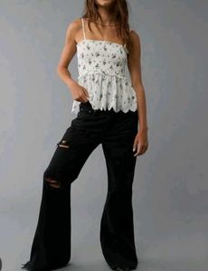 Chic Floral Smocked White Top