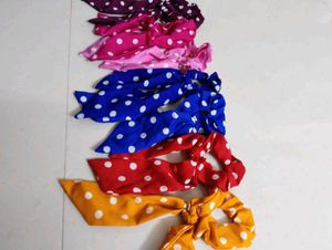 Polka Dot Scrunchies with Bows (Set of 7)
