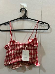 Red Checkered Cropped Cami Top