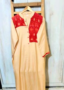 Elegant Cream Kurta with Red Print size-42