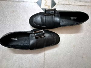 Woodland Classic Black Loafer Doctored Women Shoes