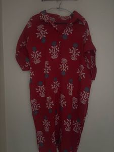 Red Printed Cotton Kurta