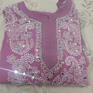 Lilac Chikankari Kurti with Mirror Work