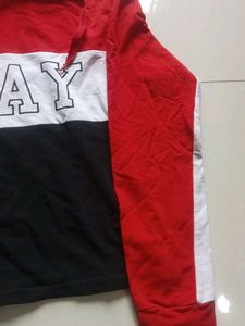 Colorblock Hoodie with "Okay" Print