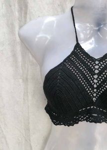 Black Crochet Halter Bikini Top
