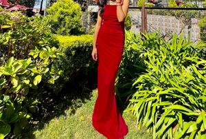 Elegant Draped Burgundy Dress
