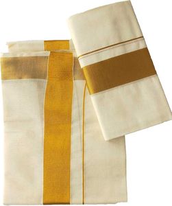 Elegant Cream &amp; Gold kerala kasav set mundu