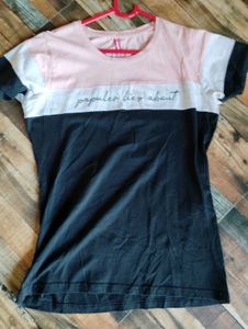 Color Block T-Shirt with Slogan