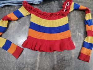 Colorful Striped Off-Shoulder Sweater