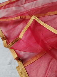 Red Net Dupatta with Golden Border