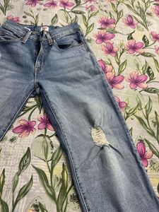 Light Wash Distressed Straight Leg Jeans