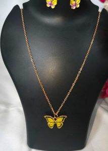 Butterfly Combo Necklace &amp; Earring Set YellowBrown